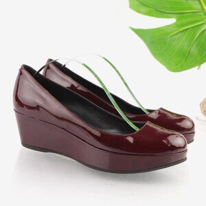 Marc Jacobs Womens Pump Size 7 Burgundy Patent Wedge Heel Platform Dress Shoe
